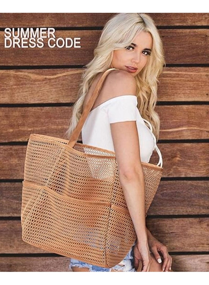 Generic Beach Tote Bag for Women – Large 23L Foldable Nylon Mesh Shoulder Bag with Zipper, Multi-Pocket, Sandproof & Waterproof – Ideal for Travel, Picnic & Vacation - Image 2
