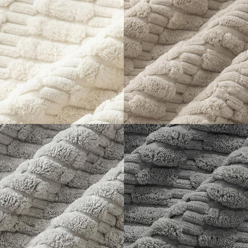 Fancy Homi Set of 4 Grey and White Decorative Throw Pillow Covers 16x16 Inch for Couch Bed Chair, Modern Farmhouse Boho Room Decor, Soft Fuzzy Double Sided Corduroy Textured Striped Cushion Case 40cm - Image 5