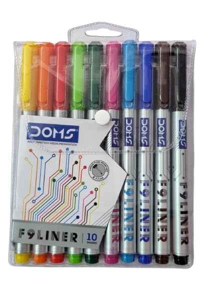 DOMS Doms F9 Fine Liner Set Of 10 Assorted Shades 05 Mm Unique Push Resistant Metal Tip Water Based Ink Ideal For Writing Drawing Sketching - Image 1