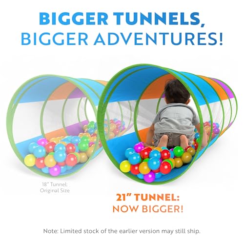 Playz 5-Piece Kids Pop up Play Tent Crawl Tunnel and Ball Pit with Basketball Hoop Playhouse for Boys, Girls, Babies, and Toddlers (Purple, Orange, Yellow, Red, Blue) - Image 3