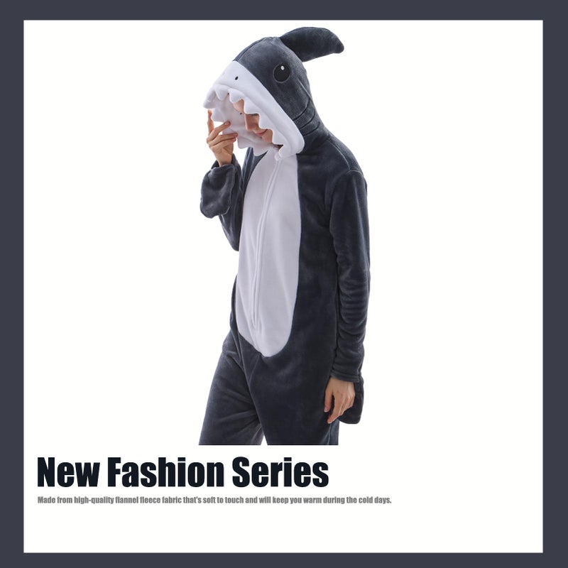 JUOLOET Unisex Adult Onesie Pajamas Shark Animal One Piece Snug Fit Halloween Costume Sleepwear Homewear ï¼ˆGrey Shark,Smallï¼‰ - Image 5