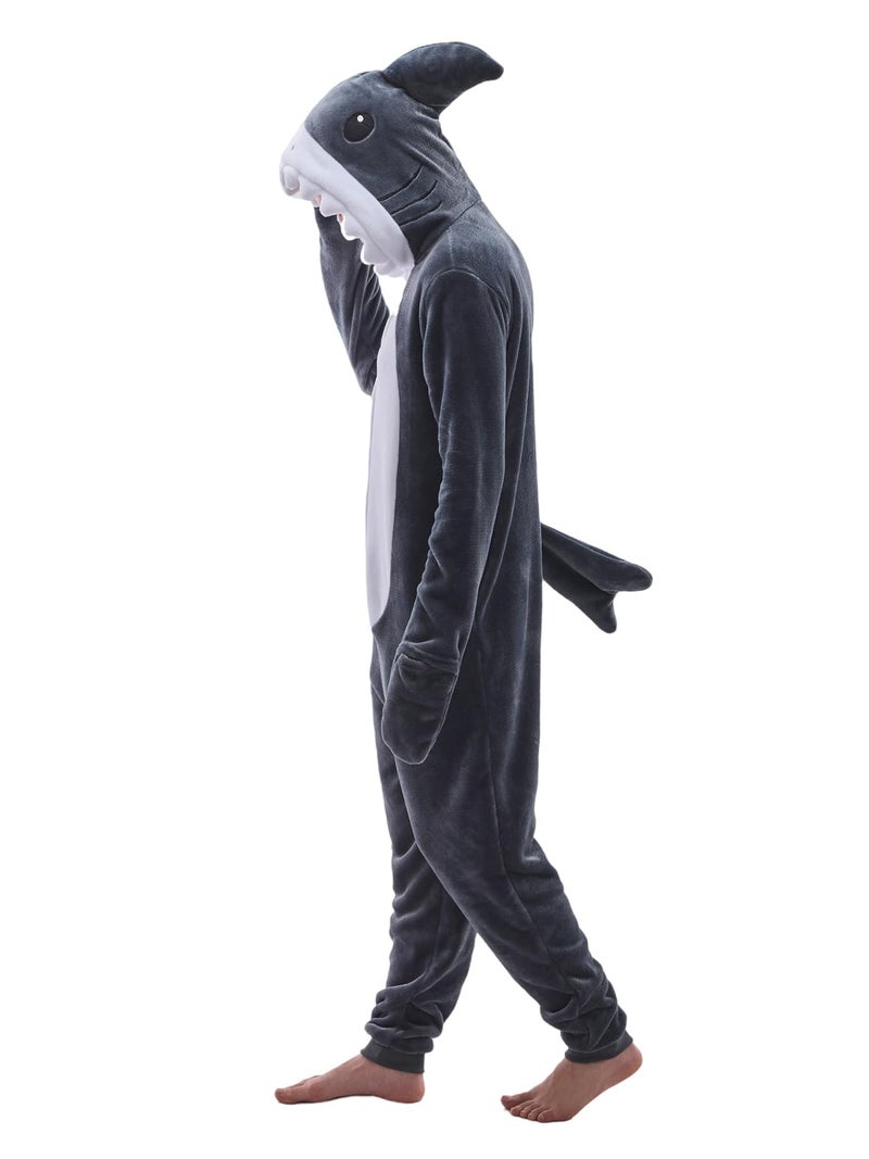 JUOLOET Unisex Adult Onesie Pajamas Shark Animal One Piece Snug Fit Halloween Costume Sleepwear Homewear ï¼ˆGrey Shark,Smallï¼‰ - Image 1