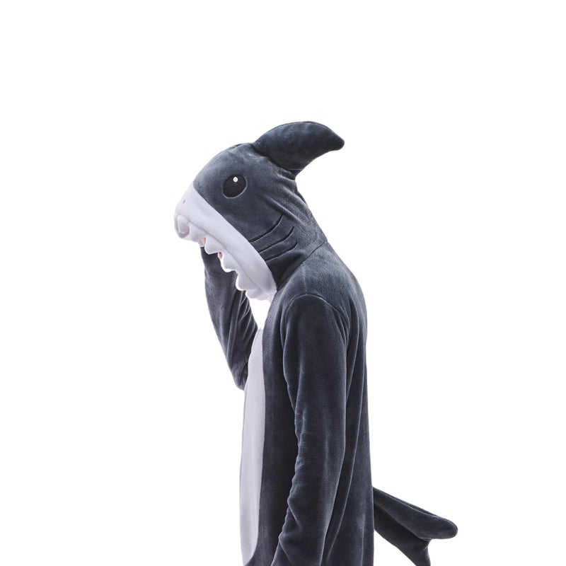 JUOLOET Unisex Adult Onesie Pajamas Shark Animal One Piece Snug Fit Halloween Costume Sleepwear Homewear ï¼ˆGrey Shark,Smallï¼‰ - Image 2