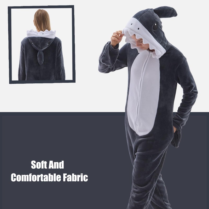 JUOLOET Unisex Adult Onesie Pajamas Shark Animal One Piece Snug Fit Halloween Costume Sleepwear Homewear ï¼ˆGrey Shark,Smallï¼‰ - Image 3