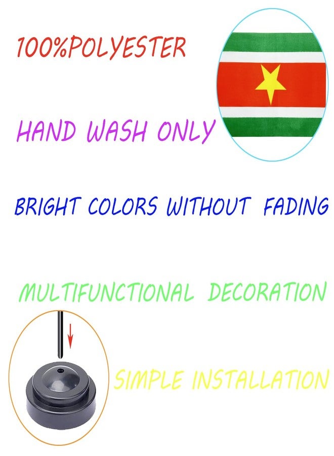WXTWK 2 Pack Suriname Flag Suriname Deluxe Desk Flag Set - Mini Small Suriname Table Office Flags with Black 12" Solid Pole Stand Base Classroom Meeting Desktop Decorations - Image 4