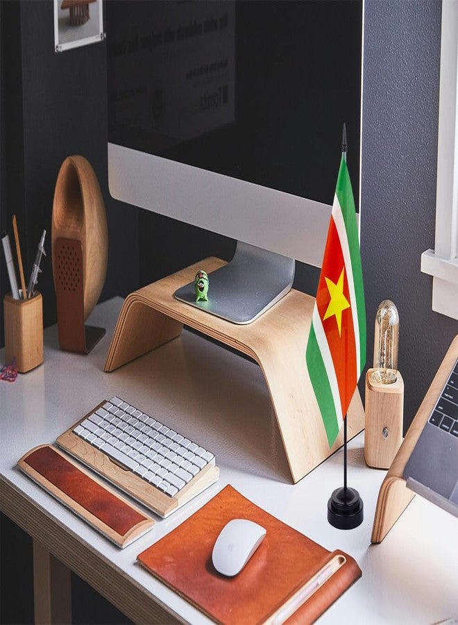 WXTWK 2 Pack Suriname Flag Suriname Deluxe Desk Flag Set - Mini Small Suriname Table Office Flags with Black 12" Solid Pole Stand Base Classroom Meeting Desktop Decorations - Image 5
