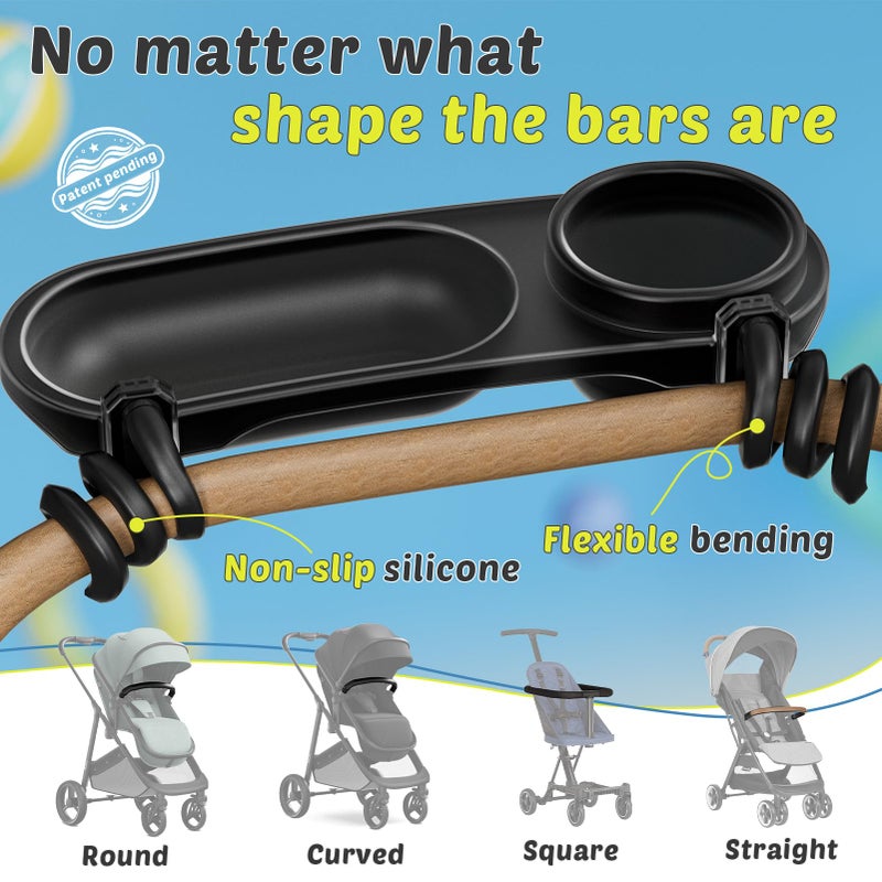Boffinby Universal Snack Tray for Stroller, Cup Holder Tray with Flexible Silicone Arm Gripper, Stays in Place Tray Attachment for Toddler & Kids, Snacking On The Go, Stroller Travel Accessories, Universal Fit - Image 2