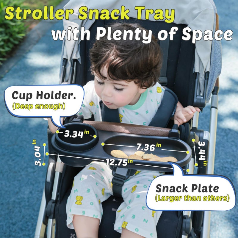 Boffinby Universal Snack Tray for Stroller, Cup Holder Tray with Flexible Silicone Arm Gripper, Stays in Place Tray Attachment for Toddler & Kids, Snacking On The Go, Stroller Travel Accessories, Universal Fit - Image 3