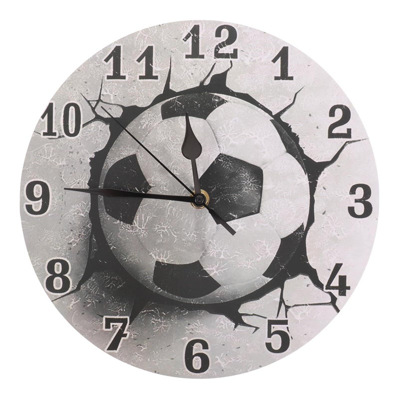 Ciieeo Silent Non Ticking Football Wall Clock 10 Inch Battery Operated Sports Decor For Bedroom Living Room Office Black Frame - Image 2