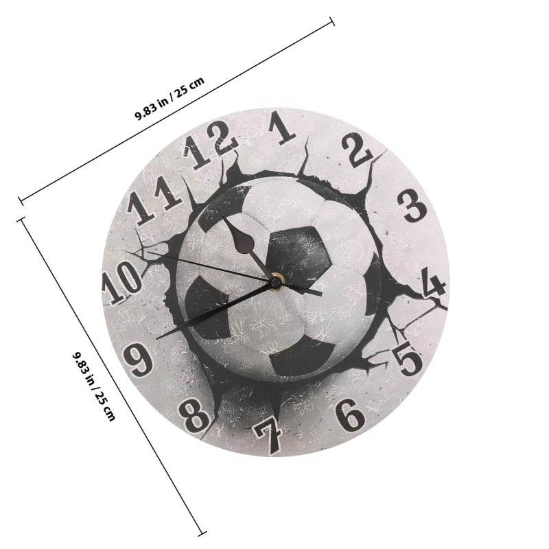 Ciieeo Silent Non Ticking Football Wall Clock 10 Inch Battery Operated Sports Decor For Bedroom Living Room Office Black Frame - Image 3