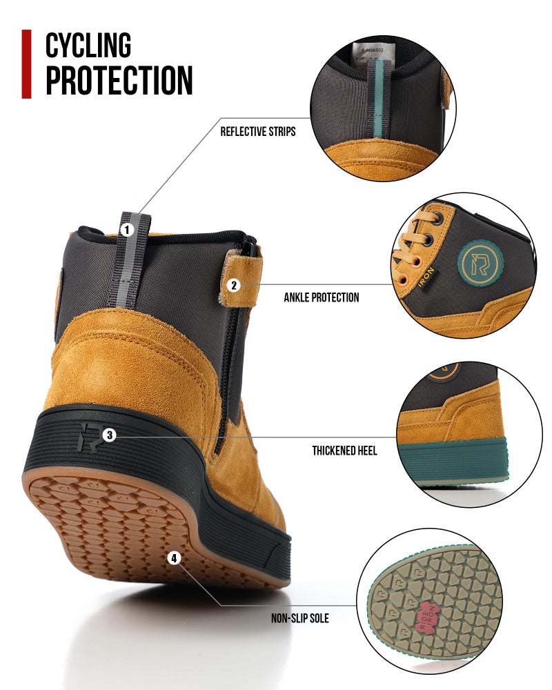 RIDEIRON Motorcycle Shoes for Men, CE Certified, Thickened Anti-Slip Sole, Breathable Casual Motorcycle Riding Boots with Ankle Support, Shift Pad (Yellow/11 Men) - Image 4