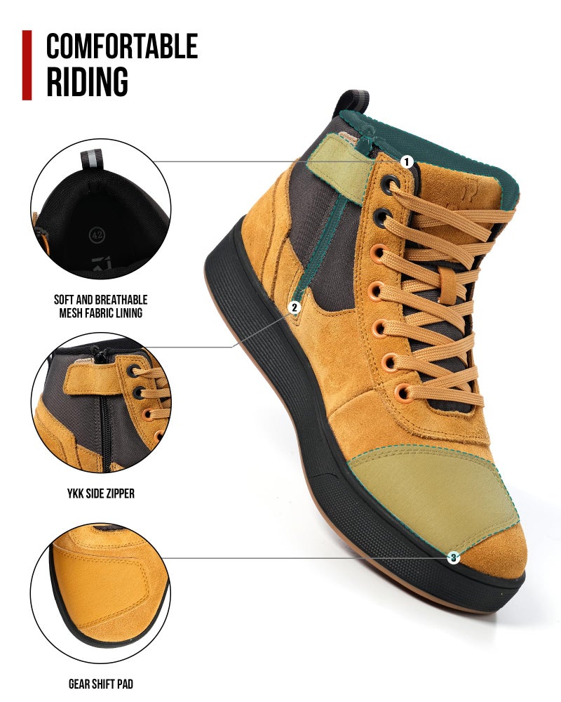 RIDEIRON Motorcycle Shoes for Men, CE Certified, Thickened Anti-Slip Sole, Breathable Casual Motorcycle Riding Boots with Ankle Support, Shift Pad (Yellow/11 Men) - Image 3