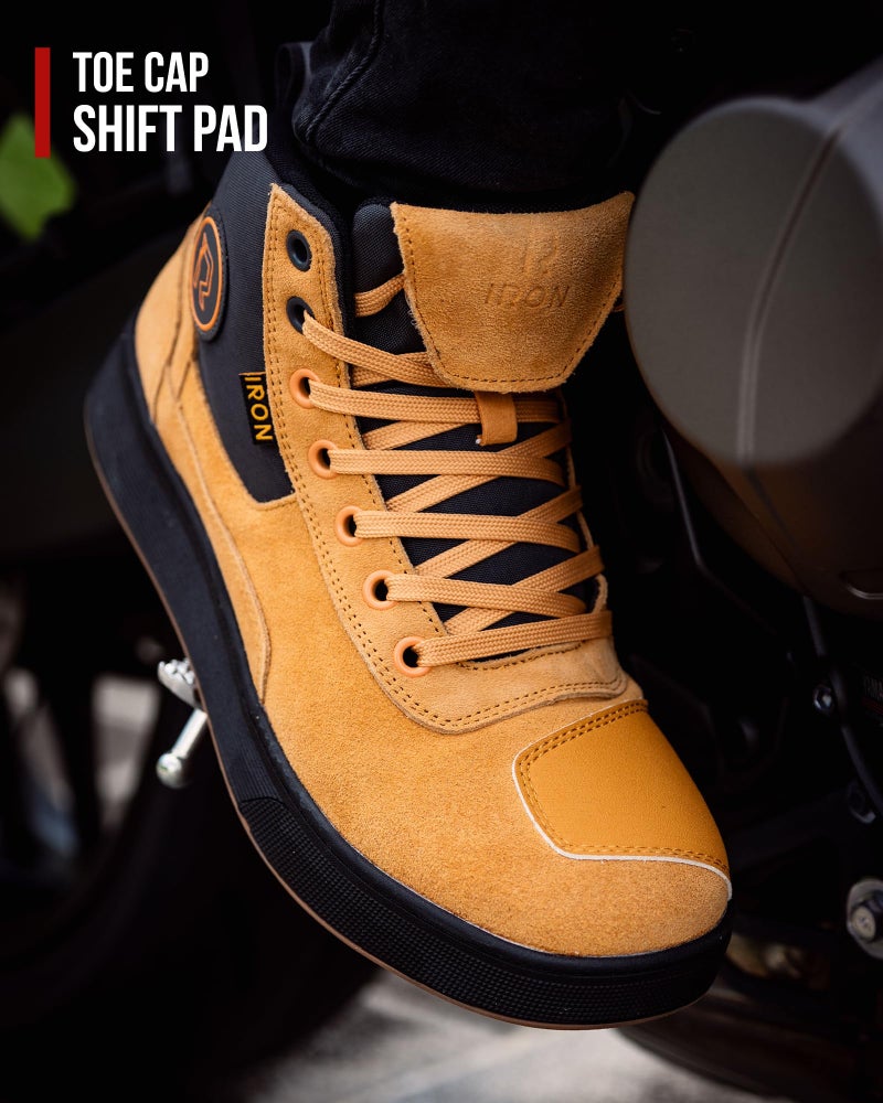 RIDEIRON Motorcycle Shoes for Men, CE Certified, Thickened Anti-Slip Sole, Breathable Casual Motorcycle Riding Boots with Ankle Support, Shift Pad (Yellow/11 Men) - Image 2