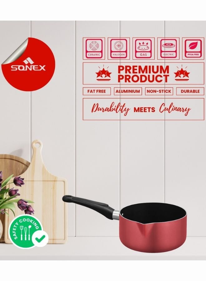 SONEX Milk Pan With Elegant Design in Pink, Milk & Sauce Pan With Non Stick Teflon Coating, Ergonomic, Stay Cool Handle, Effecient Heat Distribution For Healthy Cooking, Easy to Clean. - Image 3
