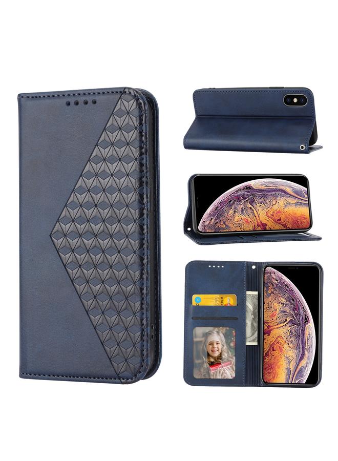 اس-توب جراب هاتف من الجلد بتصميم شبكي مكعب من جلد العجل مع إغلاق مغناطيسي لهاتف iPhone X / XS - Image 1