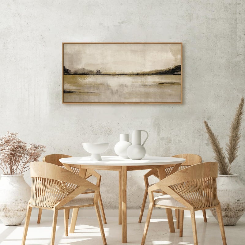 KAIRNE Large Abstract Mountain Lake Wall Art Set, Neutral Textured Canvas Wall Decor, Framed Nordic Tan Wall Painting, Nature Landscape Art Print for Bedroom, Living Room, Office - 20"x40" - Image 4