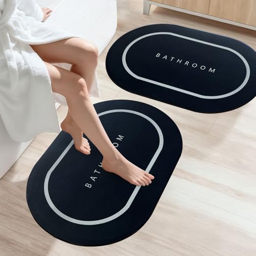 SITTELLA Rubber 3 Pieces (3.5Mm) Anti-Skid Water Soaking Bathroom Print Door Mat, Water Absorbent Mat (40X60Cm) Black, Oval - Image 1