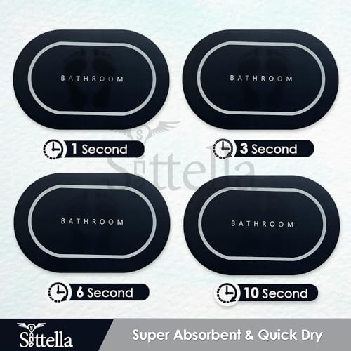 SITTELLA Rubber 3 Pieces (3.5Mm) Anti-Skid Water Soaking Bathroom Print Door Mat, Water Absorbent Mat (40X60Cm) Black, Oval - Image 5