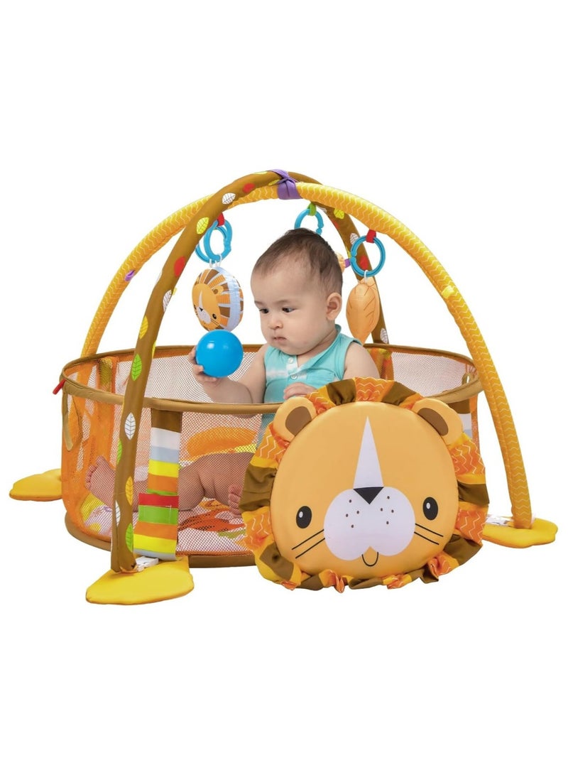 Toy Box 4-in-1 Baby Activity Gym, Infant Play Lion Mat with 4 Hanging Toys, Detachable Arch, Storage Bags, Toddler Floor Ball Pit Pool for Boys Girls  - Image 1