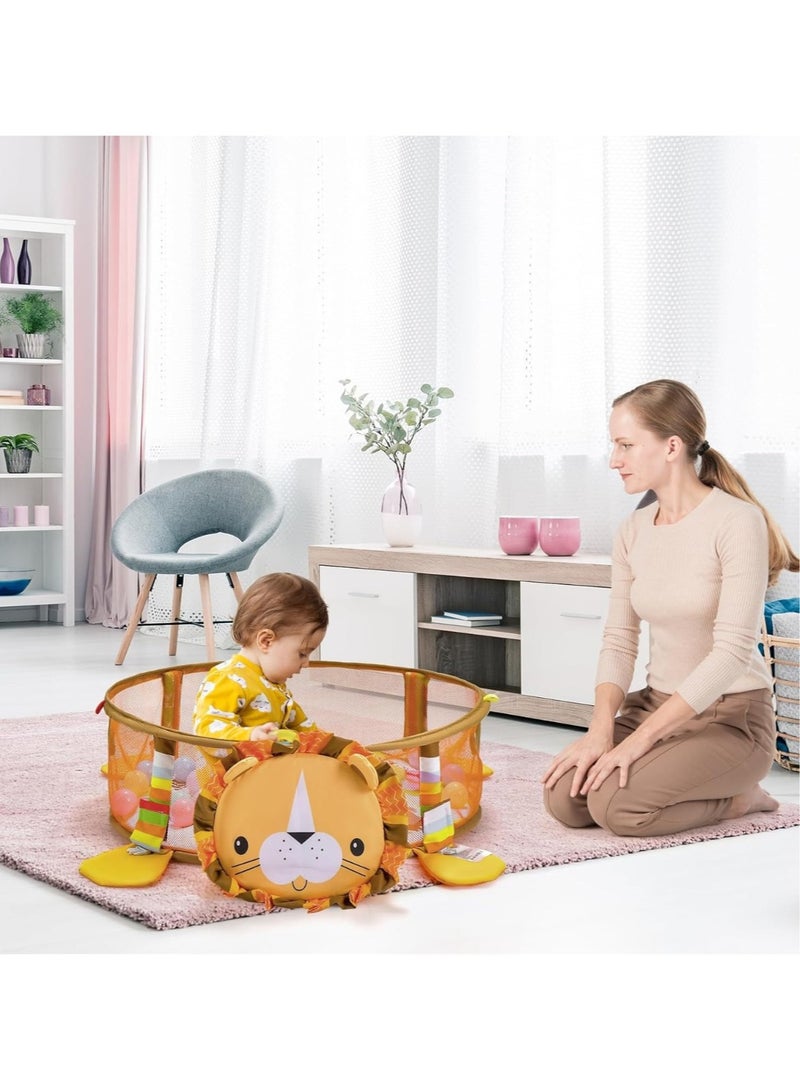 Toy Box 4-in-1 Baby Activity Gym, Infant Play Lion Mat with 4 Hanging Toys, Detachable Arch, Storage Bags, Toddler Floor Ball Pit Pool for Boys Girls  - Image 2