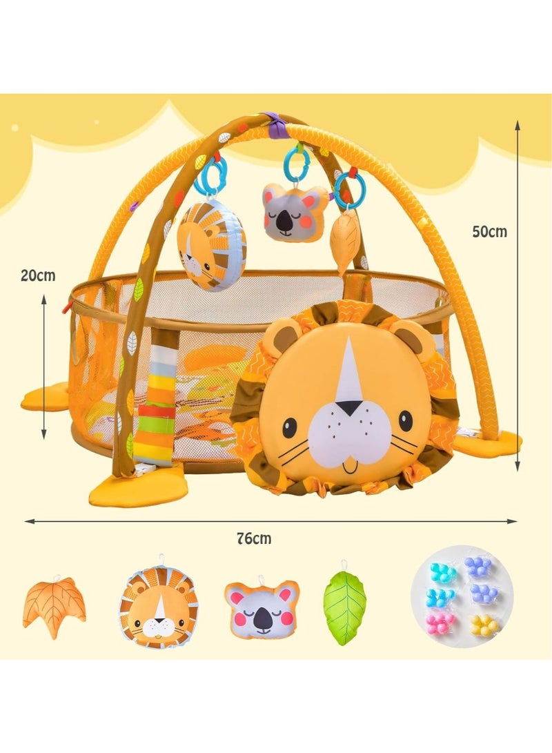 Toy Box 4-in-1 Baby Activity Gym, Infant Play Lion Mat with 4 Hanging Toys, Detachable Arch, Storage Bags, Toddler Floor Ball Pit Pool for Boys Girls  - Image 4