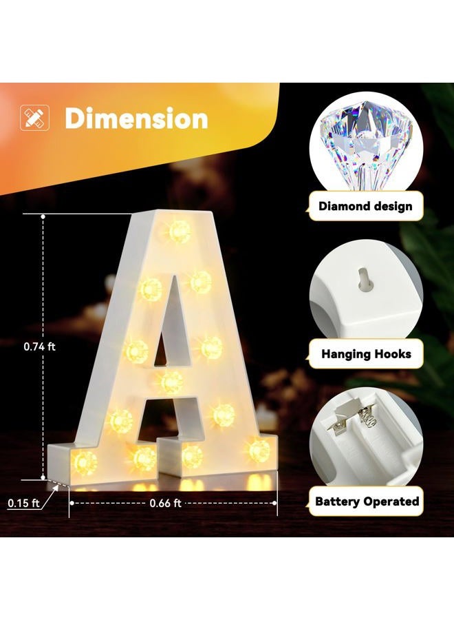 Obrecis LED Letter Lights White Marquee Letters Alphabet Light Up Sign with Diamond Bulbs Remote Control Timer Dimmable Wedding Birthday Party Decoration Letters (A) - Image 2
