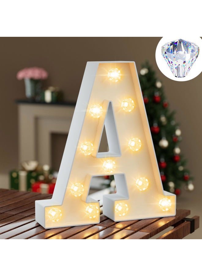 Obrecis LED Letter Lights White Marquee Letters Alphabet Light Up Sign with Diamond Bulbs Remote Control Timer Dimmable Wedding Birthday Party Decoration Letters (A) - Image 1