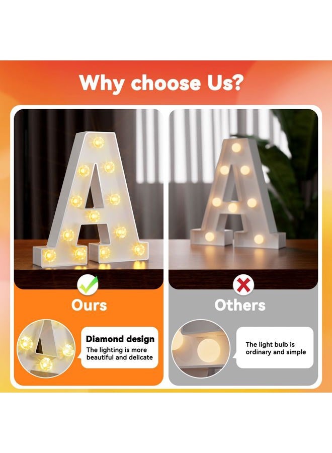 Obrecis LED Letter Lights White Marquee Letters Alphabet Light Up Sign with Diamond Bulbs Remote Control Timer Dimmable Wedding Birthday Party Decoration Letters (A) - Image 3