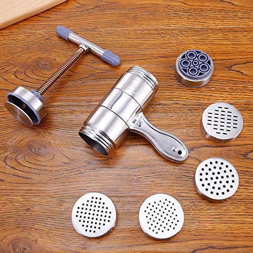 Besimple Stainless Steel Manual Noodles Maker, Portable Pasta Maker Noodle Making Press Machine Spaghetti Making Tools with 5 Noodle Mould - Image 2