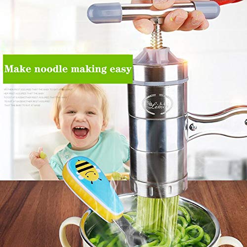 Besimple Stainless Steel Manual Noodles Maker, Portable Pasta Maker Noodle Making Press Machine Spaghetti Making Tools with 5 Noodle Mould - Image 4