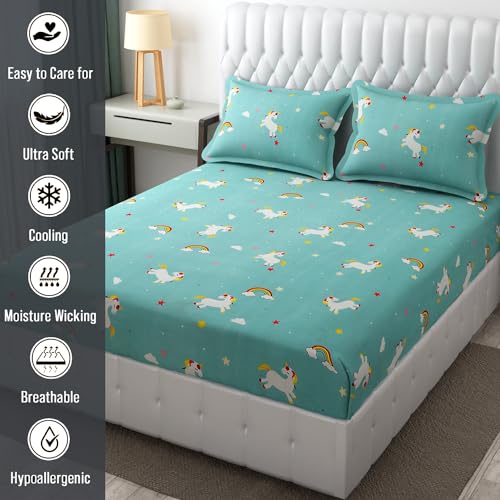 FRESH FROM LOOM Cartoon Wrinkle Free Microfiber Bedsheet for Kids (Double Bed King Size 90x90 Inches/Unicorn/Boys Girls Room), Multicolor, 144 TC - Image 4