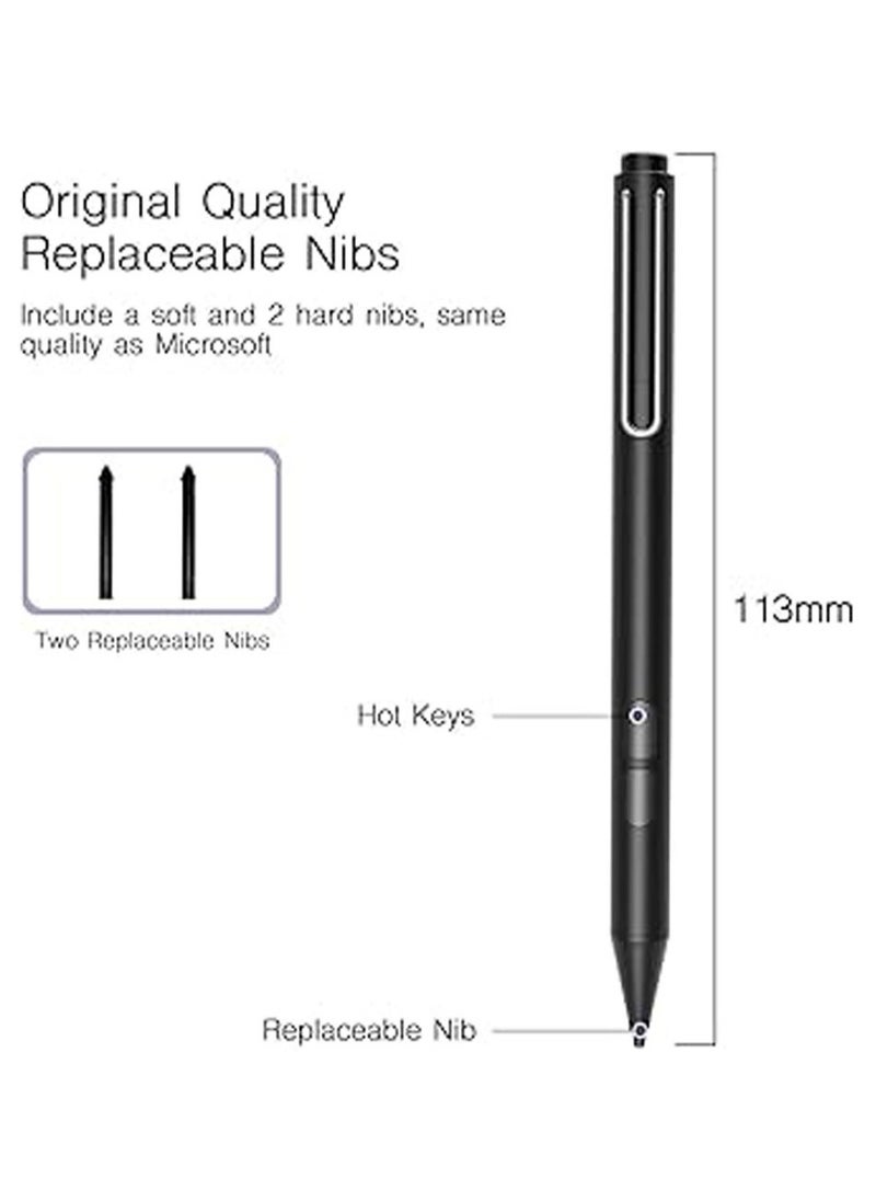 Pen for Microsoft Surface, Palm Rejection, 1024 Levels Pressure, Flex u0026 Soft HB Nib, Compatible with Surface Pro/Book/Laptop/Go, Including 2 Spare Nibs u0026 AAAA Battery