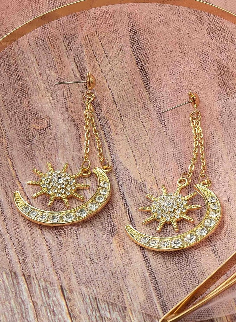 Excefore Halo Crown Moon Stars Crown Halo Headband Crown Celestial Headband Tiaras Crowns for Women Wedding Bridal Prom Tiara with Star Earrings Dangle - Image 4