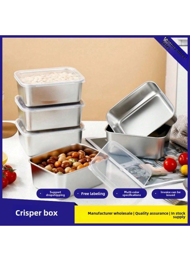 Generic - Food Grade Stainless Steel Preservation Box With Lid Sealed Box Square Towel Tray Lunch Box Sub-packing Box Vegetable Box Flavor Box-Specifications: 25*5*20-Color:Free Labeling/fcm Qualifications Can Be Provided When Placing An Order - Image 1