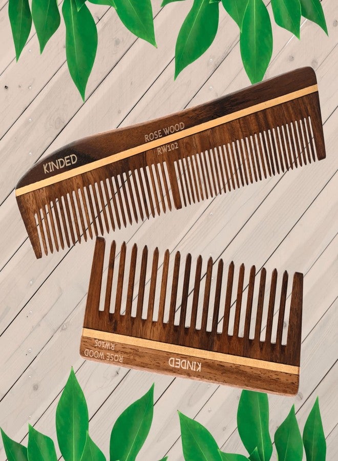 KINDED Sheesham Rose Wood Hair Comb Handcrafted Oil Treated Natural Handmade Wooden Comb for Men Women Detangling Hair Growth Dandruff Frizz Control - Original Rosewood Dual Tooth and Wide Tooth - Image 3