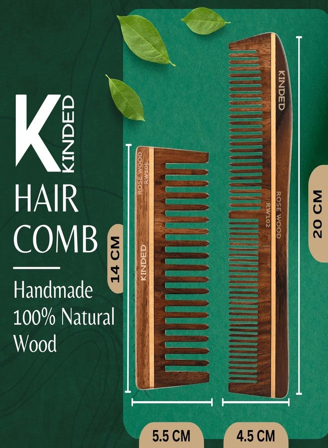 KINDED Sheesham Rose Wood Hair Comb Handcrafted Oil Treated Natural Handmade Wooden Comb for Men Women Detangling Hair Growth Dandruff Frizz Control - Original Rosewood Dual Tooth and Wide Tooth - Image 4
