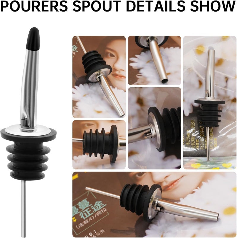eispap 2Pcs Liquor Pour Stainless Steel Classic Bottle Speed Pourers with rubber Pour Spouts Cap Cleaning brush for Alcohol, Olive Oil, Liquor Pourers with Dust Caps, Speed Pourers (2) - Image 5
