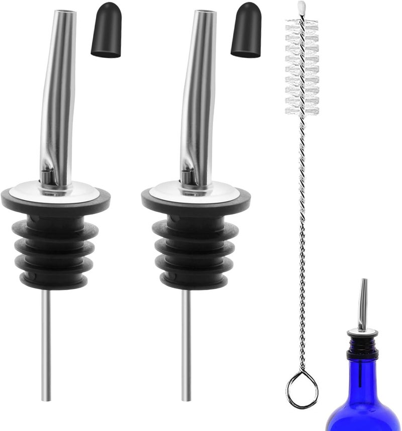 eispap 2Pcs Liquor Pour Stainless Steel Classic Bottle Speed Pourers with rubber Pour Spouts Cap Cleaning brush for Alcohol, Olive Oil, Liquor Pourers with Dust Caps, Speed Pourers (2) - Image 1
