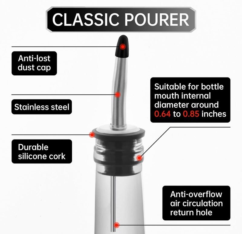 eispap 2Pcs Liquor Pour Stainless Steel Classic Bottle Speed Pourers with rubber Pour Spouts Cap Cleaning brush for Alcohol, Olive Oil, Liquor Pourers with Dust Caps, Speed Pourers (2) - Image 3