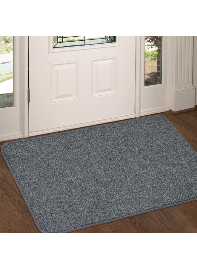 LINLA Indoor Doormat Super Absorbs Mud Low Profile Mat 35" x 24" , Machine Washable Non-Slip Rubber Backing Entrance Rug for Front Door Inside Dirt Trapper Mats Shoes Scraper, Gray - Image 1