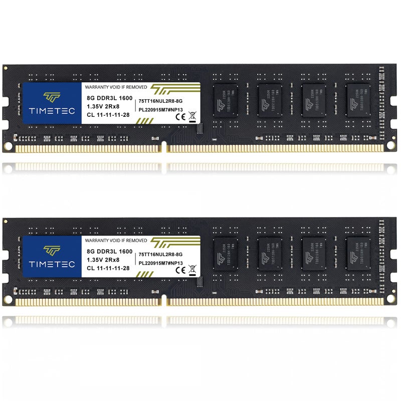 Timetec 16GB KIT(2x8GB) DDR3L / DDR3 1600MHz (DDR3L-1600) PC3L-12800 / PC3-12800 Non-ECC Unbuffered 1.35V/1.5V CL11 2Rx8 Dual Rank 240 Pin UDIMM Desktop PC Computer Memory RAM(SDRAM) Module Upgrade - Image 1