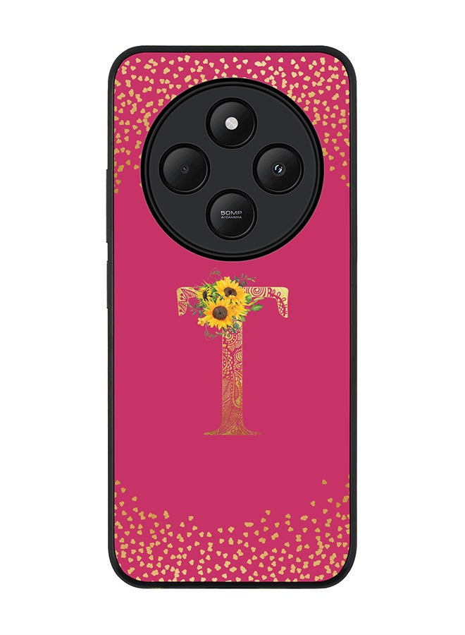 Stylizedd For Xiaomi Redmi 14C / 14R Case,Slim fit Camera Protection, Shockproof Thin Phone cover - Custom Floral Monogram - T ( Deep Pink ) - Image 1