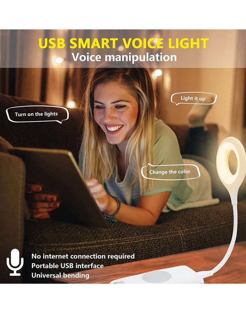 ELTRAZONE Voice Control USB Light for Laptop Keyboard, LED Reading Lamp Portable Small Night Light with Flexible Gooseneck for Power Bank, Computer, Sound Control 3 Color & 4 Brightness/On/Off - Image 2