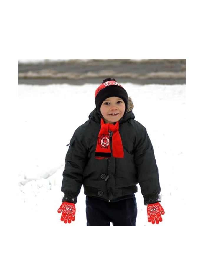 KASTWAVE Supperhero Kids Hat Scarf Gloves Set, Spider Winter Warm Beanie Hat, Children's Scarves Hats Children Knitted Set for Boys Aged 2-8 - Image 3