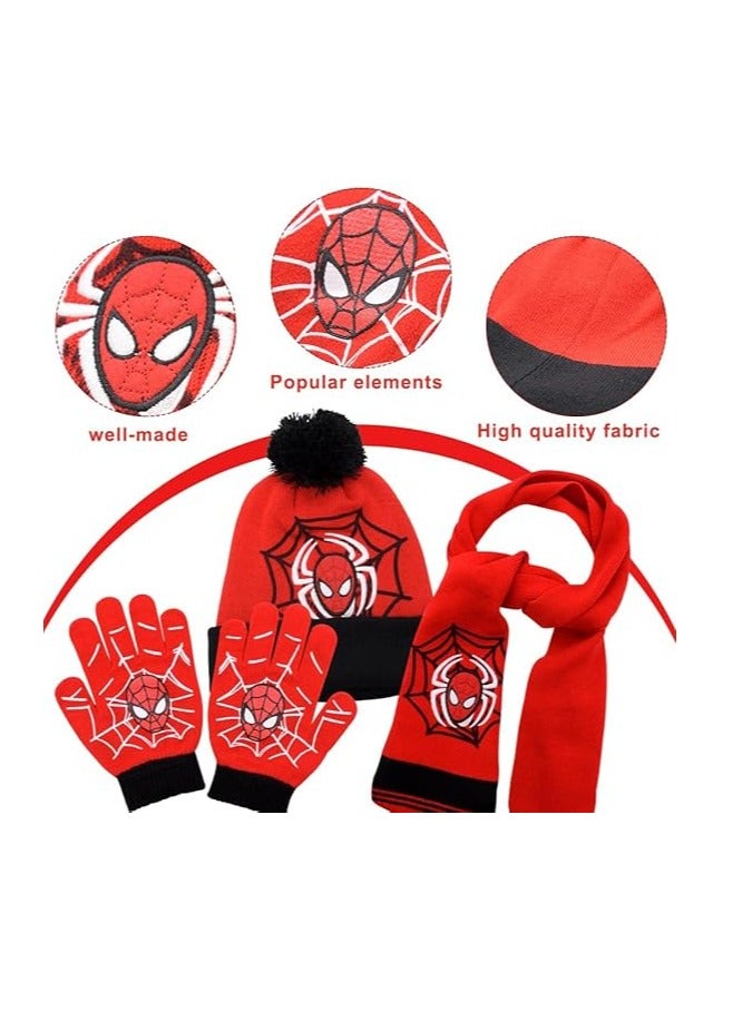 KASTWAVE Supperhero Kids Hat Scarf Gloves Set, Spider Winter Warm Beanie Hat, Children's Scarves Hats Children Knitted Set for Boys Aged 2-8 - Image 2