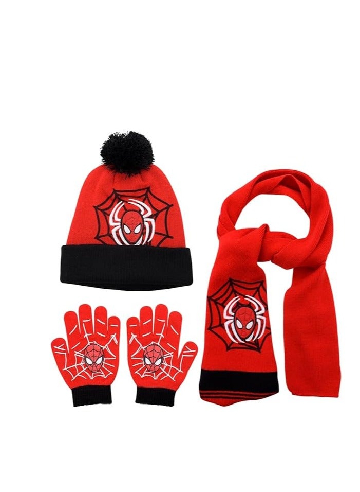 KASTWAVE Supperhero Kids Hat Scarf Gloves Set, Spider Winter Warm Beanie Hat, Children's Scarves Hats Children Knitted Set for Boys Aged 2-8 - Image 1
