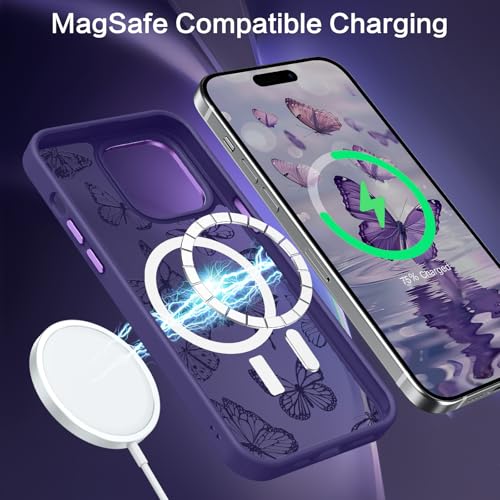 BENTOBEN for iPhone 14 Pro Max Case, Cute Butterfly Pattern Magnetic Phone Case Compatible with MagSafe Translucent Matte Slim Women Girl Protective Cover Case for iPhone 14ProMax 6.7", Dark Purple - Image 3