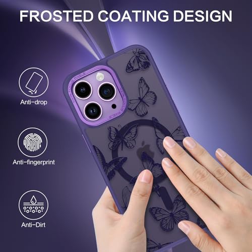 BENTOBEN for iPhone 14 Pro Max Case, Cute Butterfly Pattern Magnetic Phone Case Compatible with MagSafe Translucent Matte Slim Women Girl Protective Cover Case for iPhone 14ProMax 6.7", Dark Purple - Image 2