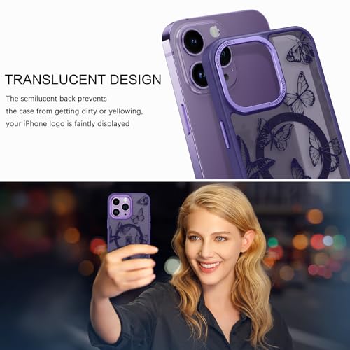BENTOBEN for iPhone 14 Pro Max Case, Cute Butterfly Pattern Magnetic Phone Case Compatible with MagSafe Translucent Matte Slim Women Girl Protective Cover Case for iPhone 14ProMax 6.7", Dark Purple - Image 5