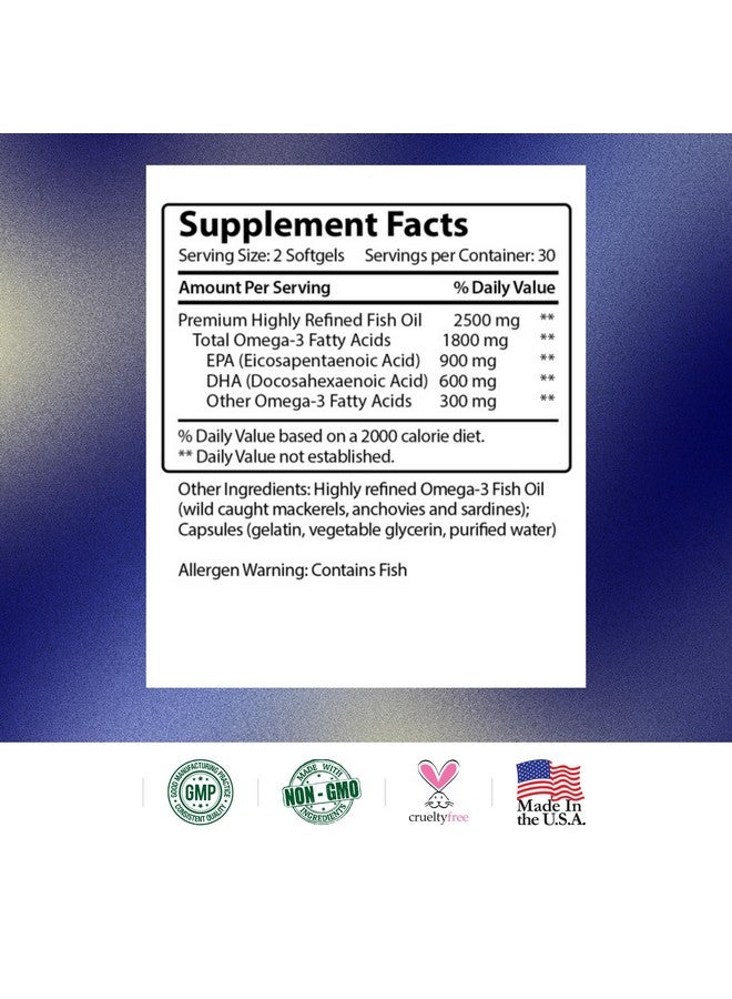 Research Verified Omega 3-1800mg Omega 3 Fish Oil - High 900mg EPA + 600mg DHA - No Aftertaste - 60 Softgel Capsules - 3 Bottles - Image 2